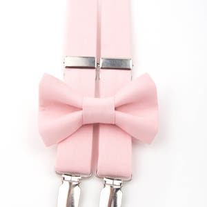 Pink Bow Tie & Suspenders Set, light pink suspenders, light pink bow tie, pink bow tie, pink braces, pink suspenders, men&#39;s bow tie, pink