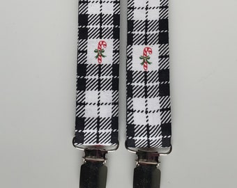 Tirantes de Navidad, tirantes de Navidad a cuadros, tirantes de caña de caramelo, tirantes de Navidad, tirantes navideños, frenos de caña de caramelo, aparatos ortopédicos para niños