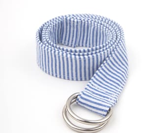 Navy belt, navy seersucker belt, D ring kids belt, blue stripe belt, toddler belt, seersucker belt, stripe kids belt, blue stripe belt, belt