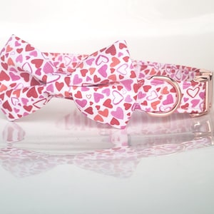 Valentine&#39;s Day Dog Collar, pink dog collar, Hearts Dog Collar, Valentine&#39;s Day Cat collar, dog collar and bow tie, hearts dog bow tie, bow