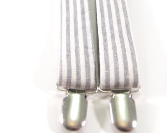 Suspenderos a rayas grises, tirantes grises para hombre, tirantes grises de los niños, tirantes grises y blancos, tirantes de lino, frenos de niño, aparatos grises