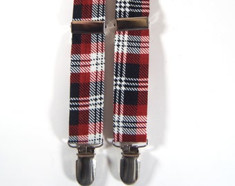 Red & Black plaid Suspenders, plaid suspenders, christmas suspenders, plaid braces, boy's suspenders, men's suspenders, Christmas braces