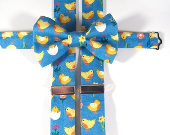 Easter bow tie & suspenders, easter suspenders, easter bow tie, baby chicks suspenders, chicks bow tie, easter accessories, chick suspenders