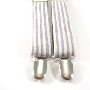 Grey striped Suspenders, men's grey suspenders, boys grey suspenders, grey and white suspenders, linen suspenders, boy's braces, grey braces