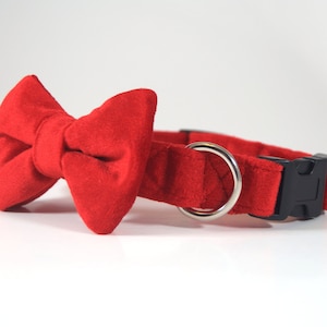 Red Velvet Collar with bow tie, dog collar bow tie, cat collar bow tie, red dog collar, red velvet dog collar, velvet dog bow tie, collar