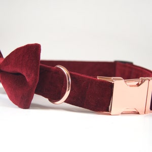 Burgundy Velvet Collar w/ bow tie, dog collar bow tie, cat collar bow tie, rose gold collar, burgundy velvet dog collar, velvet dog bow tie