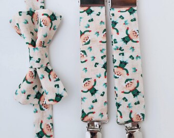 Elf bow tie and suspenders, christmas Elf bow tie, christmas suspenders, Elf bow tie, Elf suspenders, boy's bow tie, Elf accessories, Elf