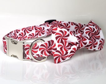 Peppermint Dog collar, christmas dog collar, candy dog collar, christmas dog bow tie, christmas cat collar, christmas collar, peppermints