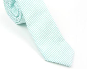Mint seersucker tie, seersucker tie, mint tie, mint & white tie, mint stripe tie, mint seersucker necktie, mint necktie, seersucker necktie