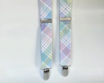 Plaid suspenders, easter suspenders, pastel plaid suspenders, boy's easter suspenders, men's easter suspenders, easter accessories, braces