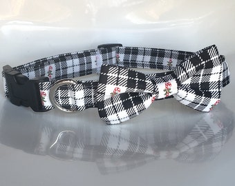 Christmas Dog Collar, Candy Canes Dog Collar,  plaid dog collar, dog collar with bow tie, christmas dog bow tie, cat bow tie, cat collar