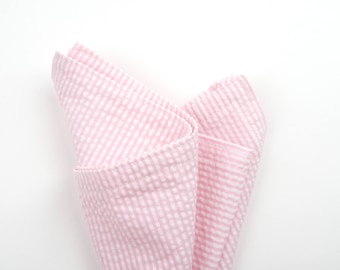 Pink Seersucker Pocket Square, Pink Seersucker handkerchief, pink stripe pocket square, pink stripe handkerchief, pink pocket square, blush