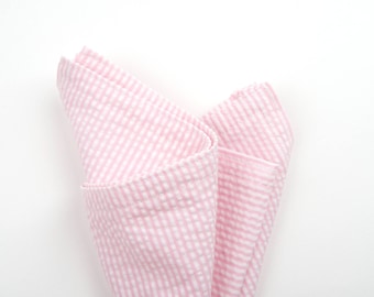 Pink Seersucker Pocket Square, Pink Seersucker handkerchief, pink stripe pocket square, pink stripe handkerchief, pink pocket square, blush