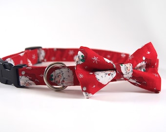 Santa dog collar and bow tie, red dog collar, santa dog bow tie, cat collar, cat bow tie, dog bow tie, christmas dog bow tie, santa collar