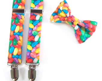 Jelly Bean Bow tie & Suspenders, easter bow tie, easter suspenders, jelly bean bow tie, jelly bean suspenders, jelly bean acessories, easter