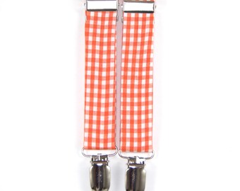 Orange Gingham Suspenders, Orange check suspenders, orange gingham, boy's suspenders, men's suspenders, orange suspenders, gingham braces