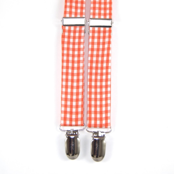 Orange Gingham Suspenders, Orange check suspenders, orange gingham, boy's suspenders, men's suspenders, orange suspenders, gingham braces