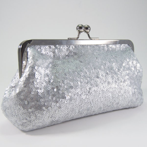 Silver sequin clutch, Platinum sequin purse, silver sequins, bridesmaid clutch, silver wedding, silver handbag, sequins clutch, silver purse