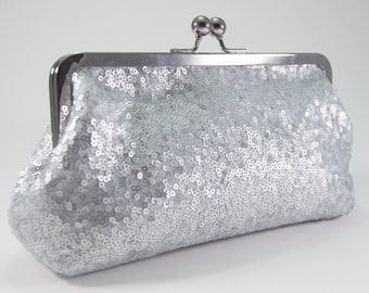 Silver sequin clutch, Platinum sequin purse, silver sequins, bridesmaid clutch, silver wedding, silver handbag, sequins clutch, silver purse