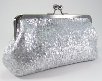 Clutch de lentejuelas de plata, bolso de lentejuelas de platino, lentejuelas de plata, clutch de dama de honor, boda de plata, bolso de plata, clutch de lentejuelas, bolso de plata
