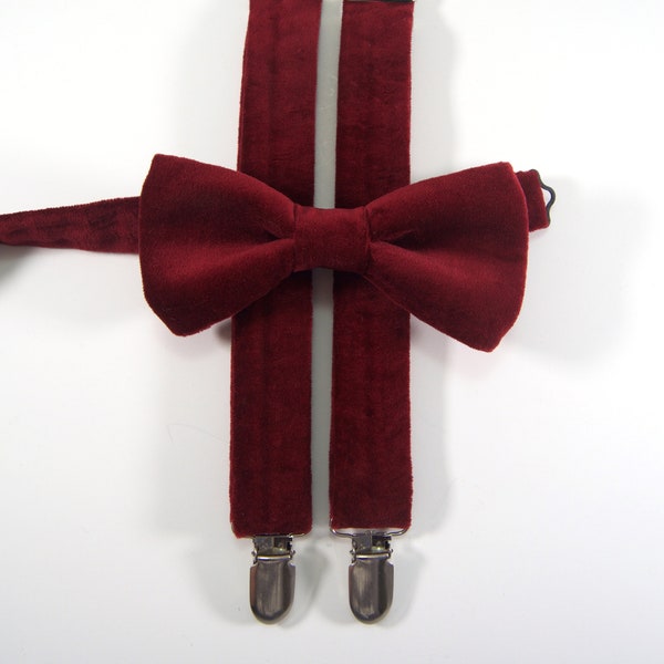 Burgundy Velvet bow tie & suspenders, burgundy velvet, velvet bow tie, velvet suspenders, velvet braces, burgundy velvet suspenders, bow tie