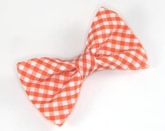 Orange Gingham Bow Tie, orange check bow tie, orange bow tie, orange men's bow tie, men's bow tie, boy's bow tie, orange and white bow tie