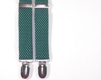 Green Polka Dot suspenders, green suspenders, polka dot suspenders, green polka dot, vintage suspenders, hunter green suspenders, braces