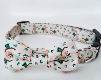 Christmas Elves Dog collar, Christmas dog collar, Christmas dog bow tie, elves dog collar, Santas elves dog collar, elves dog bow tie, elves