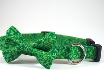 Celtic dog collar, green dog collar, dog collar and bow tie, green dog bow tie, St Patrick's Day dog collar, Irish dog collar, green collar