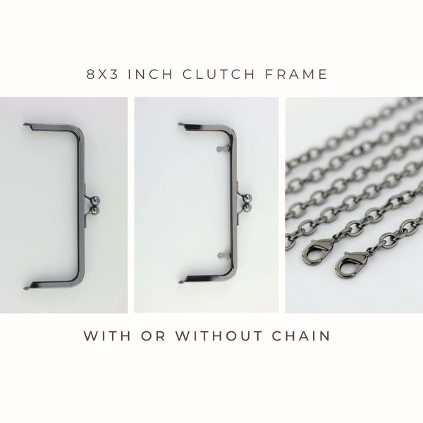 8 x 3 Gunmetal Clutch Frame, Clutch frame, purse frame, Gunmetal purse frame, 8 x 3 clutch frame, kisslock frame, 8 inch clutch frame