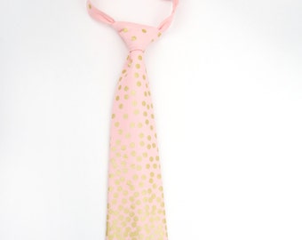 Gold and Pink Necktie, gold dot tie, pink tie, pink boy's tie, gold and pink tie, gold dot necktie, gold necktie, boy's necktie, toddler tie