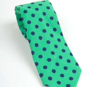 Mens Necktie,  green and navy tie, green necktie, men's green tie, adult tie, green polka dot tie, emerald and navy, emerald tie, grooms tie