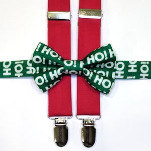 Christmas bow tie & suspenders set, christmas bow tie, christmas suspenders, christmas outfit, green bow tie, red suspenders, boys outfit