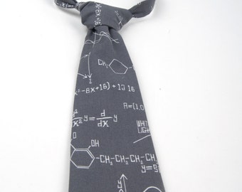 Grey Math Necktie, kid's math tie, boy's math tie, science tie, science necktie, chemistry necktie, boy's math tie, boy's science tie, grey