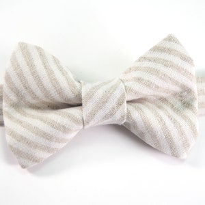 Tan stripe bow tie, tan striped bow tie, tan bow tie, linen bow tie, brown and white bow tie, men&#39;s bow tie, kid&#39;s bow tie, baby bow tie