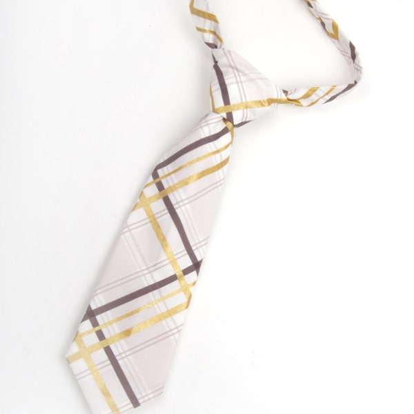 Taupe and gold plaid necktie, taupe tie, boys tie, toddler tie, baby tie, taupe boys tie, ringbearer outfit, tauper and gold tie,