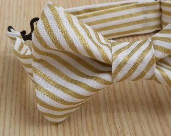 Gold stripe bow tie, gold and white bow tie, metallic gold bow tie, boy's bow tie, men's bow tie, boy's gold bow tie, men's gold bow tie