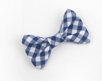 Navy Gingham Bow Tie, gingham bow tie, boy's bow tie, adult bow tie men's bow tie, pre-tied bow tie, clip on bow tie, blue bow tie, baby tie