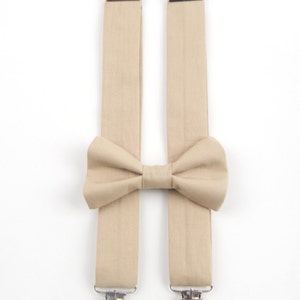 Tan Bow Tie & Suspenders Set, brown bow tie, tan suspenders, stone bow tie, brown suspenders, men&#39;s suspenders, boys bow tie, men&#39;s bow tie