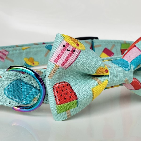 Popsicles Collar with bow tie, dog collar bow tie, cat collar bow tie, summer dog collar, summer cat collar, summer dog bow tie, dog collar