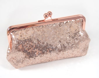 Rose Gold sequin clutch, rose gold sequin purse, rose gold sequins, bridesmaid clutch, rose gold wedding, rose gold handbag, sequins clutch