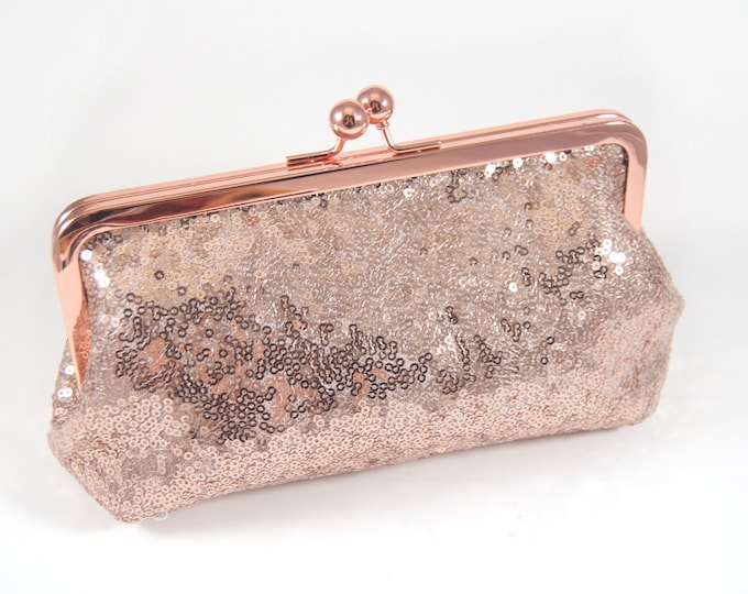 Rose Gold Sequin Clutch, Rose Gold Sequin Purse, Rose Gold Sequins