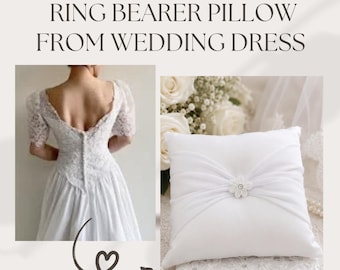 Cojín para anillos personalizado hecho con un vestido de novia, convierte tu vestido de novia en un cojín para anillos, cojín para anillos de herencia familiar.