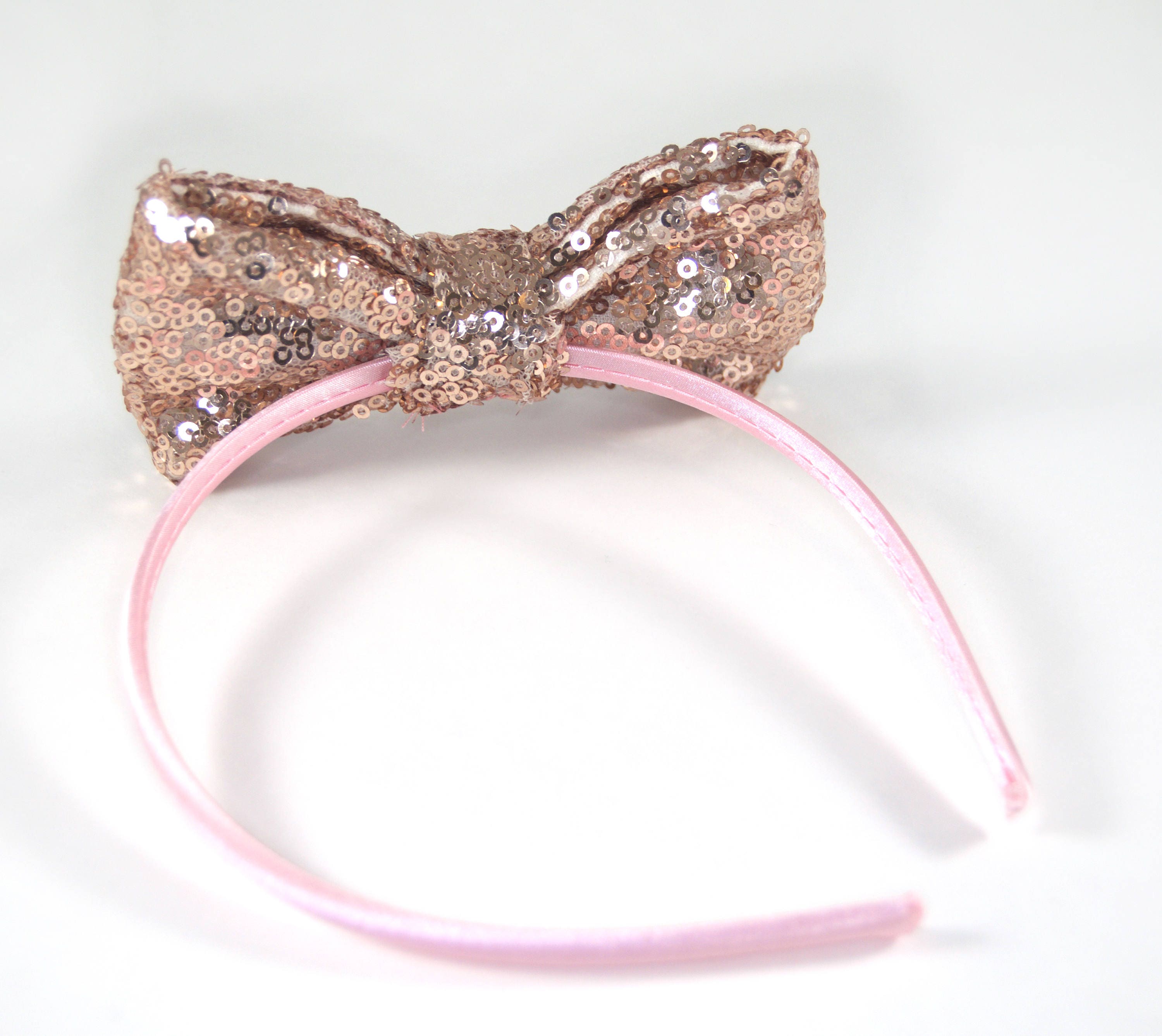 Rose Gold Sequin Headband, Rose Gold Hairbow, Sequin Hairbow 