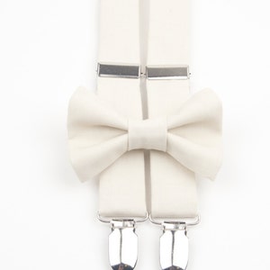Ivory Bow Tie & Suspenders Set, ivory suspenders, cream bow tie, ivory bow tie, ring bearer outfit, men&#39;s suspenders, boys bow tie