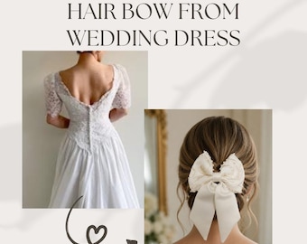 Fiocco per capelli realizzato con tessuto dell'abito da sposa o altro tessuto fornito dalla cliente, fiocco per capelli da sposa, fiocco per capelli personalizzato, accessori per capelli da sposa