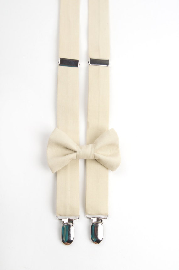 champagne colored bow tie and suspenders