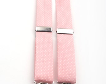 Pink Polka Dot Suspenders, pink braces, boys pink suspenders, men's suspenders, baby suspenders, pink polka dot suspenders, mens pink braces