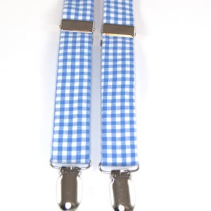 Periwinkle Gingham Suspenders, blue check, white and blue suspenders, blue gingham suspenders, boys suspenders, adult suspenders, periwinkle