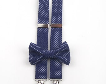 Navy Polka Dot Bow Tie & Suspenders Set, navy bow tie, navy suspenders, navy polka dot, men's suspenders men's bow tie, boys bow tie, braces